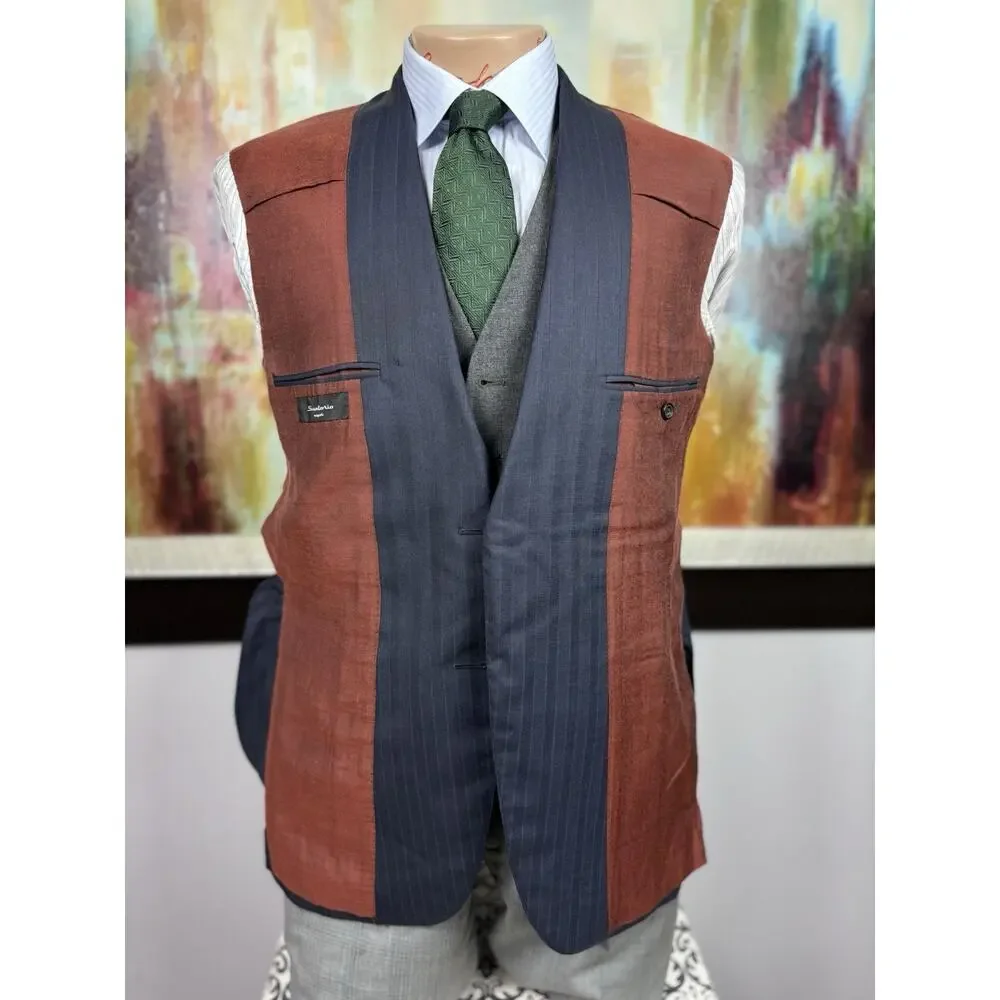 SARTORIO NAPOLI by KITON Italy 40R Blue Herringbone Stripe Wool Blazer 50IT Slim